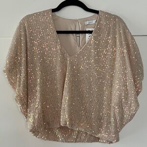 Lush Sparkling Beige Sequin Blouse
